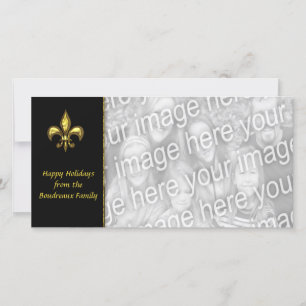 Svart Fleur de Lis Foto för guld jul Julkort