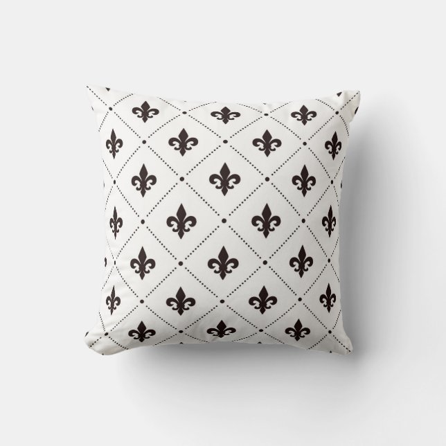 Svart Fleur De Lis Lyxig Elegant Damaskmönster Kudde (Framsida)