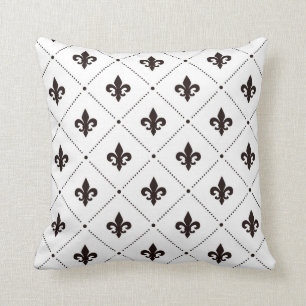 Svart Fleur De Lis Lyxig Elegant Damaskmönster Kudde