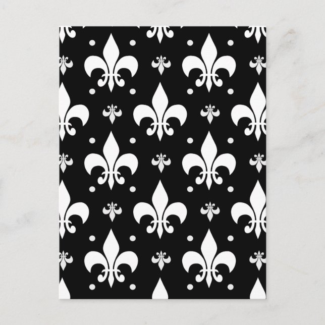 Svart Fleur-de-lis-mönsterdesign  Vykort (Framsida)
