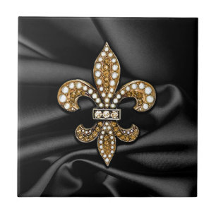 Svart Fleur De Lis Satäng för guld juvel Kakelplatta