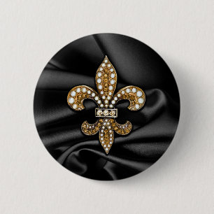 Svart Fleur De Lis Satäng för guld juvel Knapp