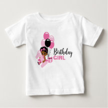 Svart flicka 1-års födelsedags T-shirt med ballong