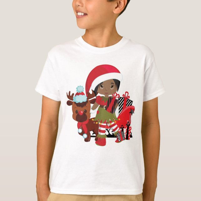 Svart flicka Elf T Shirt (Framsida)