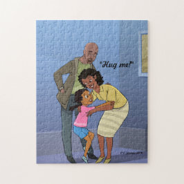 Svart flicka Jigszle Puzzle med Morsa och Pappa Hu Pussel