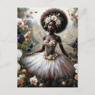 Svart flicka orkidé älva med afro vykort