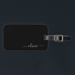 Svart flickaktig scriptmonogramnamn modern bagagebricka<br><div class="desc">Svart monogram Lägg till eget namn script bagagetikett Bagagetiketten är den perfekta söta 16-årspresenten,  bröllop,  bröllopsdusch,  baby shower eller möhippa-gåva till någon som dekorerar sitt rum med stil.</div>