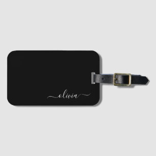 Svart flickaktig scriptmonogramnamn modern bagagebricka
