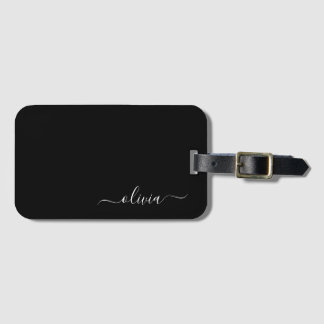 Svart flickaktig scriptmonogramnamn modern bagagebricka