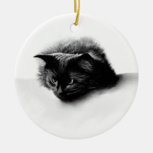 Svart fluffy cat christmas ornament