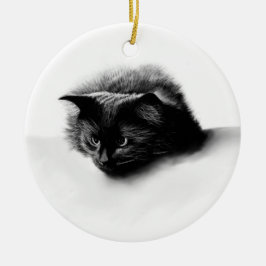 Svart fluffy cat christmas ornament