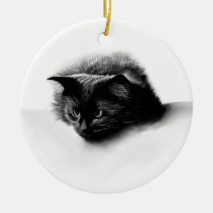 Svart fluffy cat christmas ornament