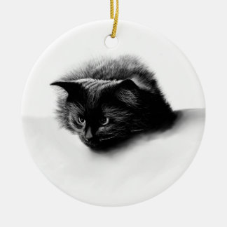 Svart fluffy cat christmas ornament