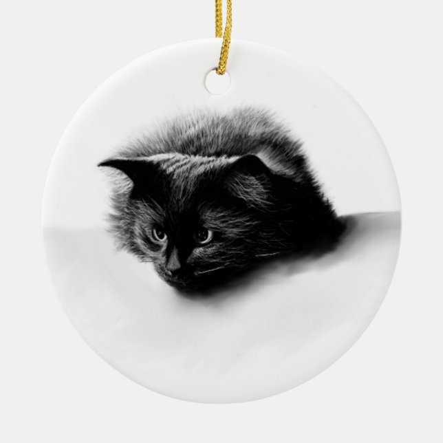 Svart fluffy cat christmas ornament (Framsidan)