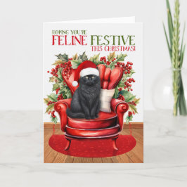 Svart fluffy-KATTDJUR i julklapp Helgkort