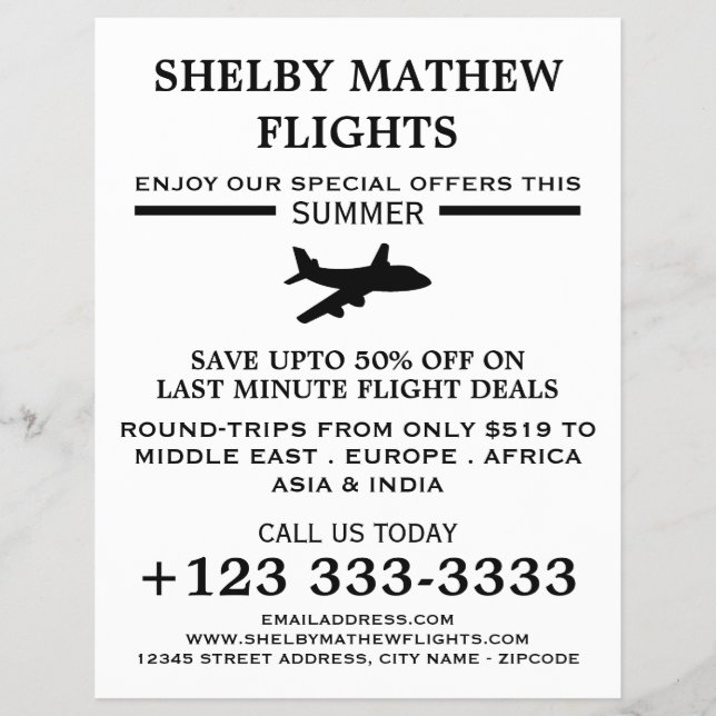 Svart Flygplan-ikon, flygplansreklam Reklamblad (Framsidan)