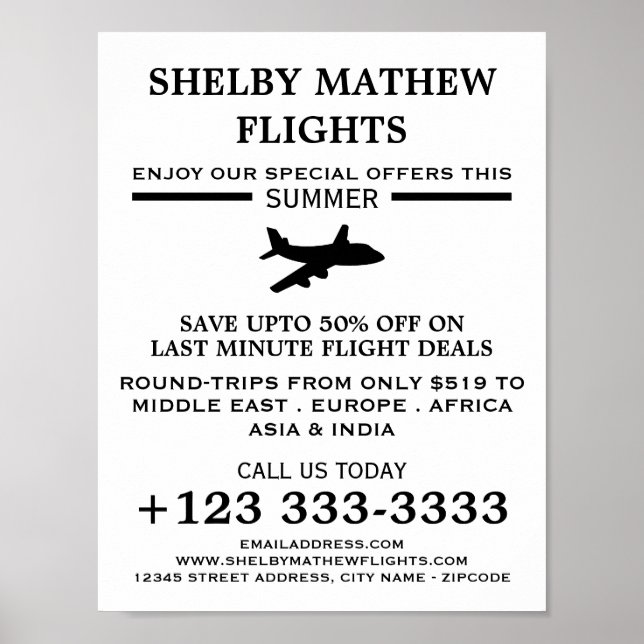 Svart Flygplan-ikon, reklam för flygbolag Poster (Framsidan)