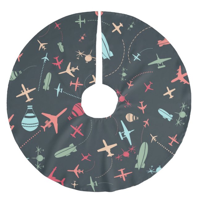 Svart flygplan och Mönster Julgransmatta Borstad Polyester (Framsidan)