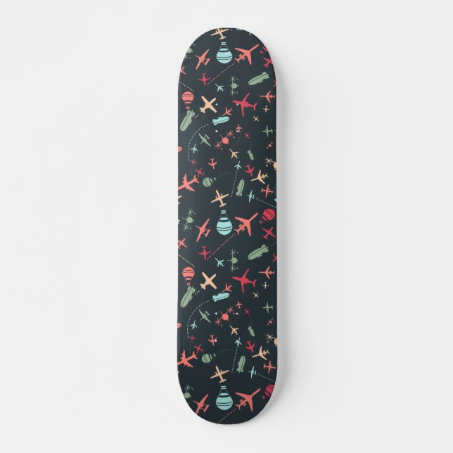 Svart flygplan och Mönster Mini Skateboard Bräda 18,5 Cm (Framsida)