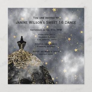 Svart födelsedag för kappaguldsvart Sweet16 Inbjudningar