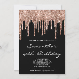 Svart födelsedag i Sparkly Ro Guld Glitter Inbjudningar