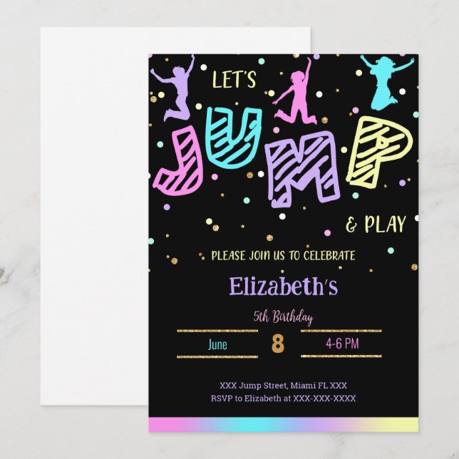 Svart födelsedagsinbjudan med hopp inbjudningar (Fram/baksida)