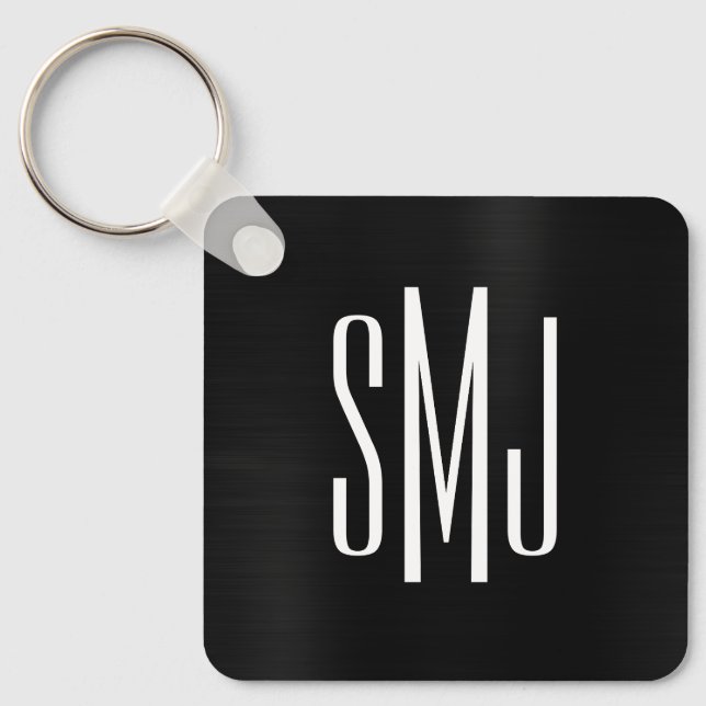 Svart folie tre bokstäver monogram nyckelring (Framsida)