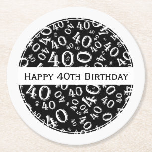 Svart för 40th "födelsedag för underlägg papper rund