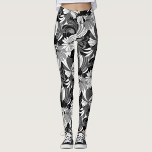 Svart för blommigt för hibiskusdjungel hawaiansk leggings