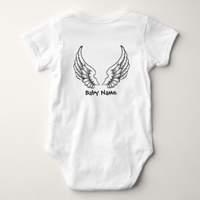 Svart för Bodysuit för namn för ängelvingarbaby Tee (Baksida)