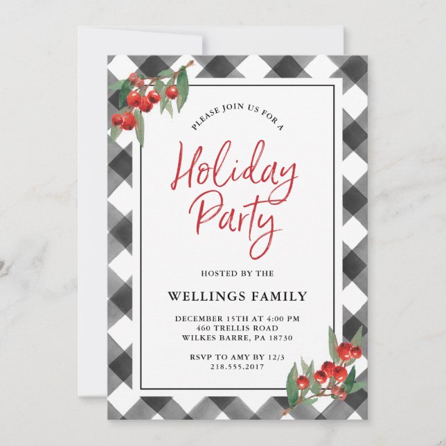 Svart för buffelkontrollpläd & vitjulfest inbjudningar (Framsida)