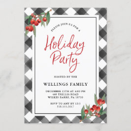 Svart för buffelkontrollpläd & vitjulfest inbjudningar