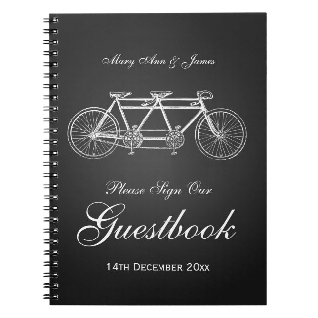 Svart för cykel för bröllopGuestbook tandem Anteckningsbok (Framsidan)