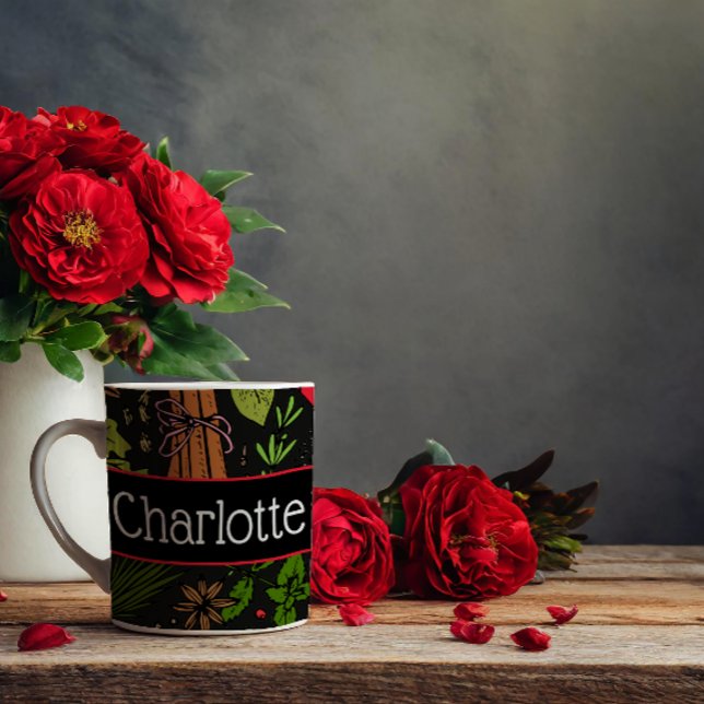 Svart för det egna namnet Spices mönster Kaffemugg (Skapare uppladdad)