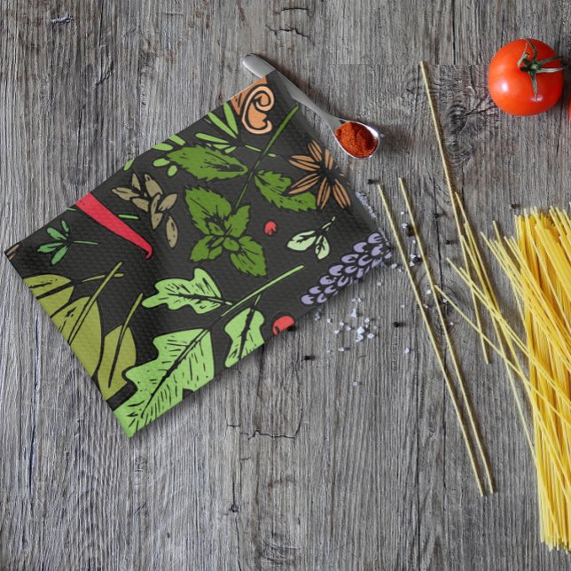 Svart för det egna namnet Spices mönster Kökshandduk (Skapare uppladdad)