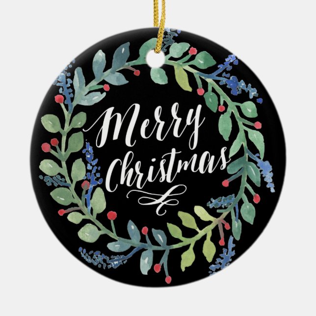 Svart för foto för vattenfärgkranjul julgransprydnad keramik (Framsidan)