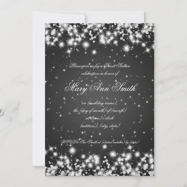 Svart för gnistra för sweet inbjudningar (Framsida)