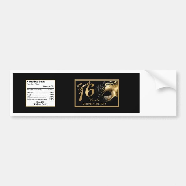 Svart för guld 16 för vattenflaskaetikett söt bildekal (Framsidan)