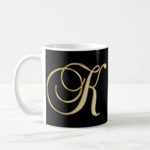 Svart för guld för brev K för elegant initial Kaffemugg