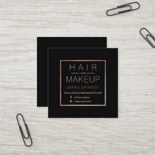 Svart för guld för chic enkel hårmakeuptypograf fyrkantigt visitkort