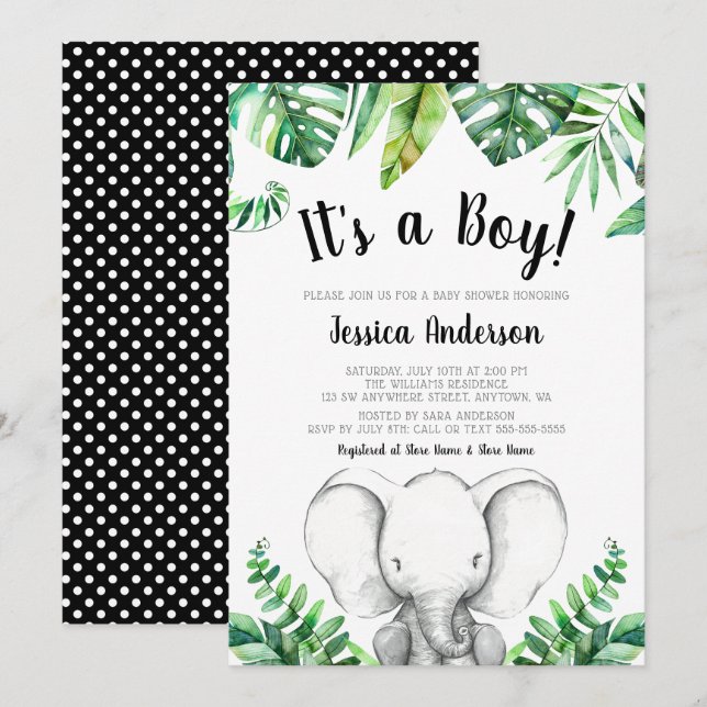 Svart för inbjudningar för baby shower för (Fram/baksida)