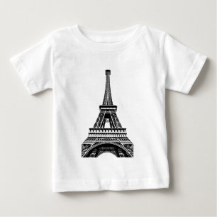 Svart för Paris för vitEiffel torn konstverk fö T-shirt