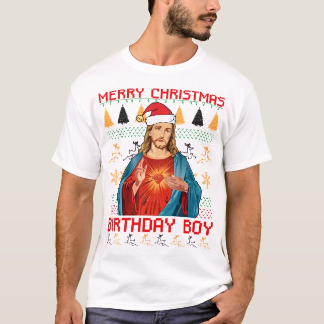 SVART för pojke för god julJesus födelsedag T Shirt (Framsida)