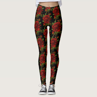 Svart för röd rosblommablommigt leggings