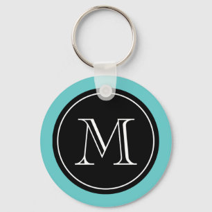 Svart för turkos för personligmonogramkeychain nyckelring