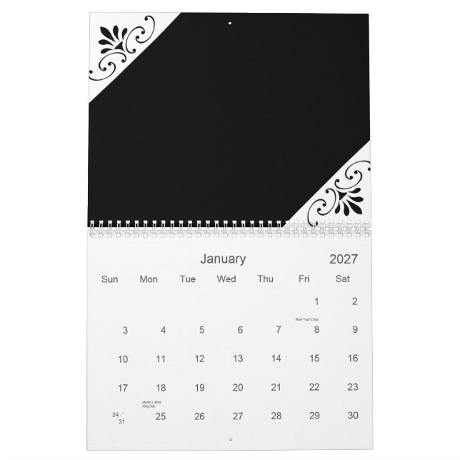 Svart- & för vit 2010 kalender (Jan 2027)