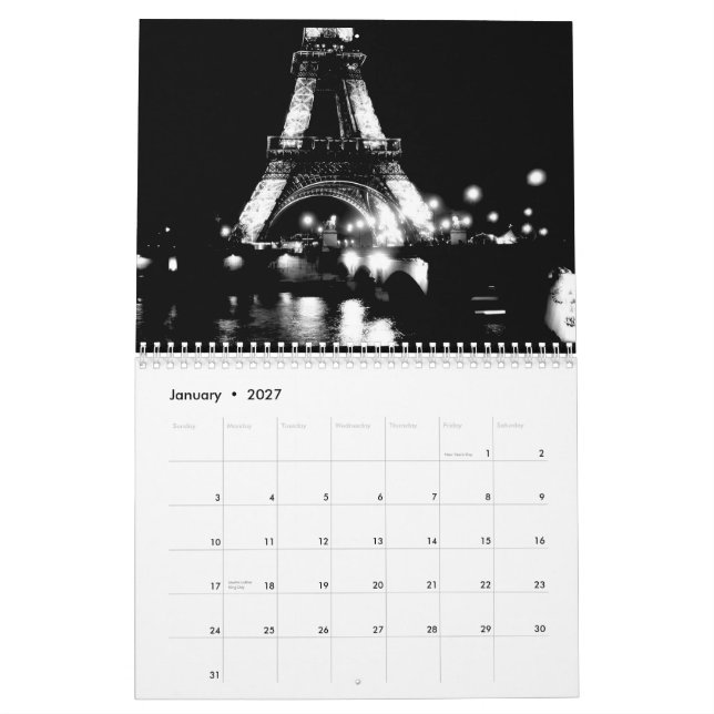Svart- & för vit 2012 kalender (Jan 2027)