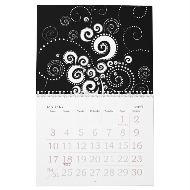 Svart- & för vit 2015 kalender (Jan 2027)