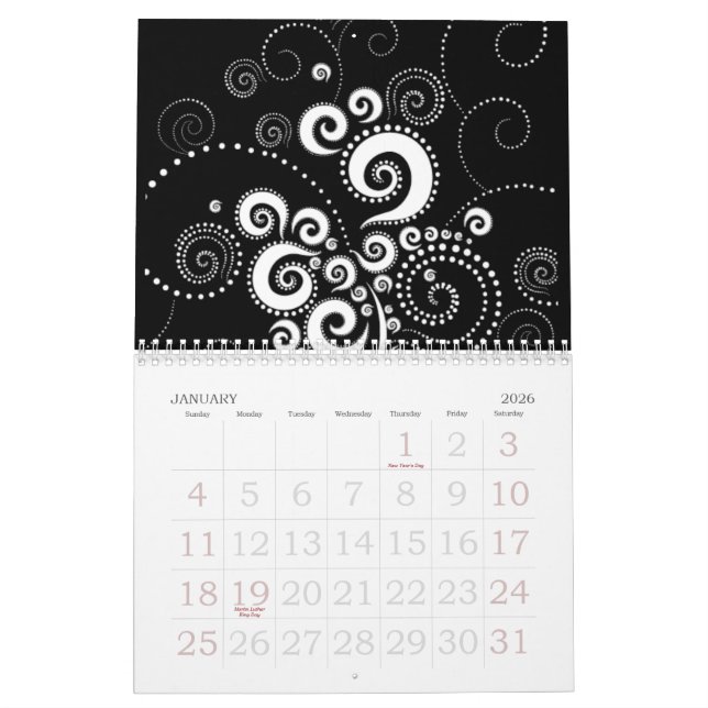 Svart- & för vit 2015 kalender (Jan 2026)