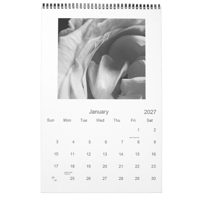 Svart- & för vit ros 2009 kalender (Jan 2027)
